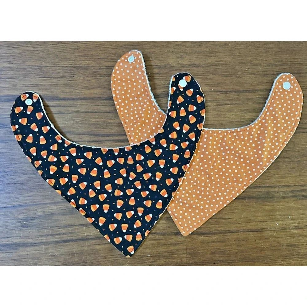2 Handmade Baby Bib Gift Set Bib & Pacifier Clip Candy Corn Polka Dot